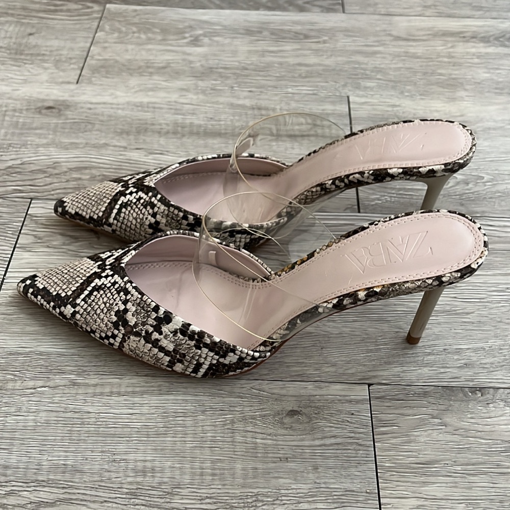 BRAND NEW Zara snake print 3 inch mule heel